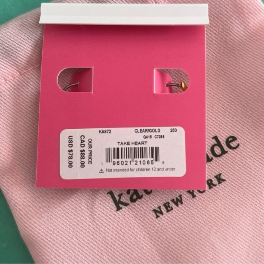 Kate Spade Take Heart (Gold/ CZ stones) Huggie drop earrings - Picture 3 of 6